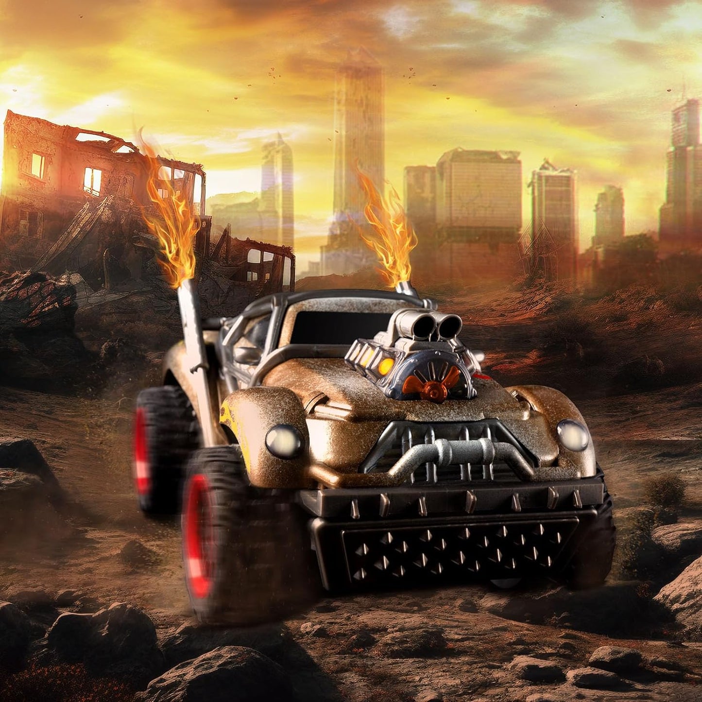 Wasteland Style 1:14 Scale 2.4GHz Model Racing Remote Control Car with Cool LED Lights and Realistic Sound, Hobby Electric RC Car Toys for Boys and Adults (Golden)