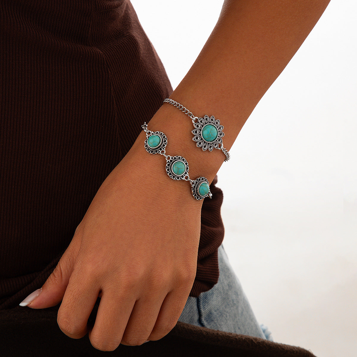 Indulge in elegant nostalgia with our Retro Style Turquoise Bracelet Set. This luxurious set features vintage-inspired designs and stunning turquoise stones, adding a touch of timeless sophistication to any outfit. Elevate your style with these exquisite bracelets that will make you feel like a true fashion icon.