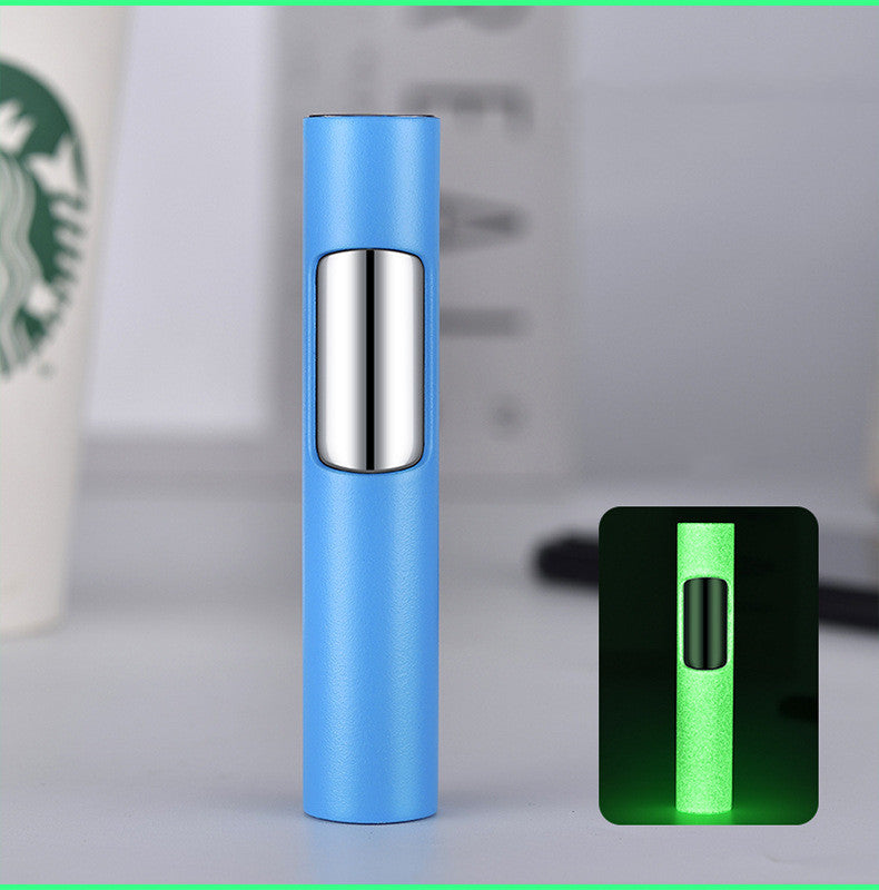Light up any situation with this Luminous Cylindrical Blue Flame Lighter! With its distinctive blue flame and sleek design, it's sure to be both an attractive and functional addition to your life.