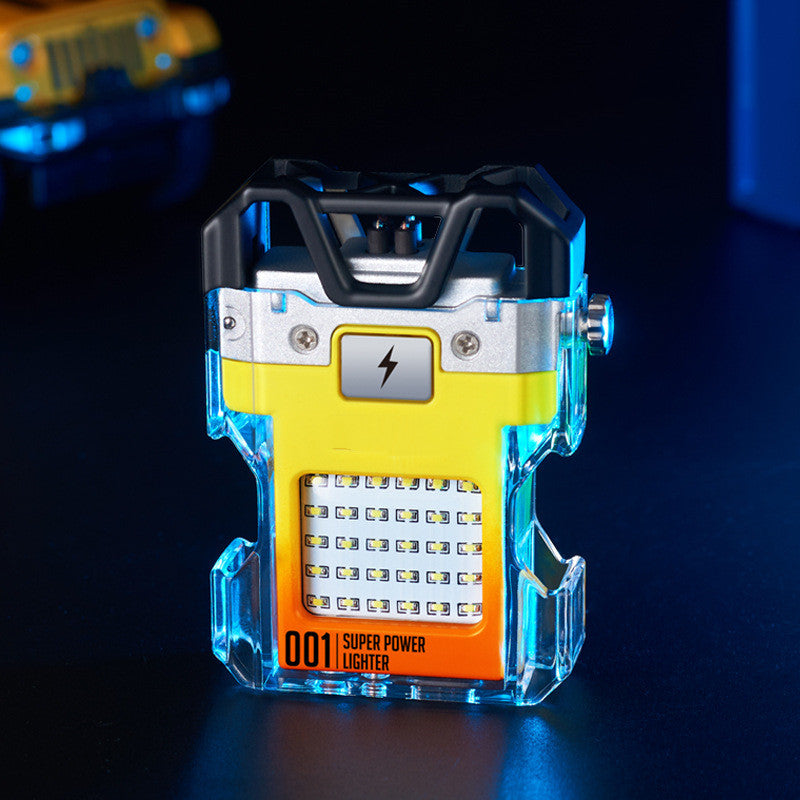This Transparent Flashlight Double Arc Charging Lighter features a sleek, transparent design. Equipped with two reversible arc charging points, it optimizes efficiency for both lightning and micro USB rechargeable devices.