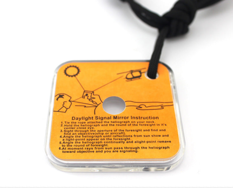 Don't get stranded in the wilderness without this must-have Long Distance SOS Signal Mirror! With long distance capabilities, you'll be able to send an SOS signal that can be seen from up to 10 miles away! Keep yourself or a loved one safe with this essential bug out bag item.
