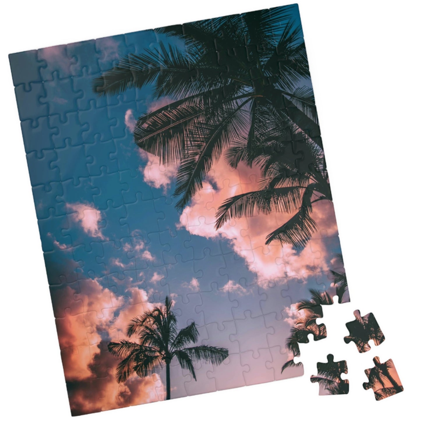 Indulge in the ultimate luxury puzzle experience with our Pink Clouds Palm Trees Puzzle. With 110 to 1014 pieces, this puzzle features a dreamy pink sky and lush palm trees, transporting you to a world of relaxation. Perfect for both puzzle enthusiasts and art lovers, this puzzle is a must-have for your collection.