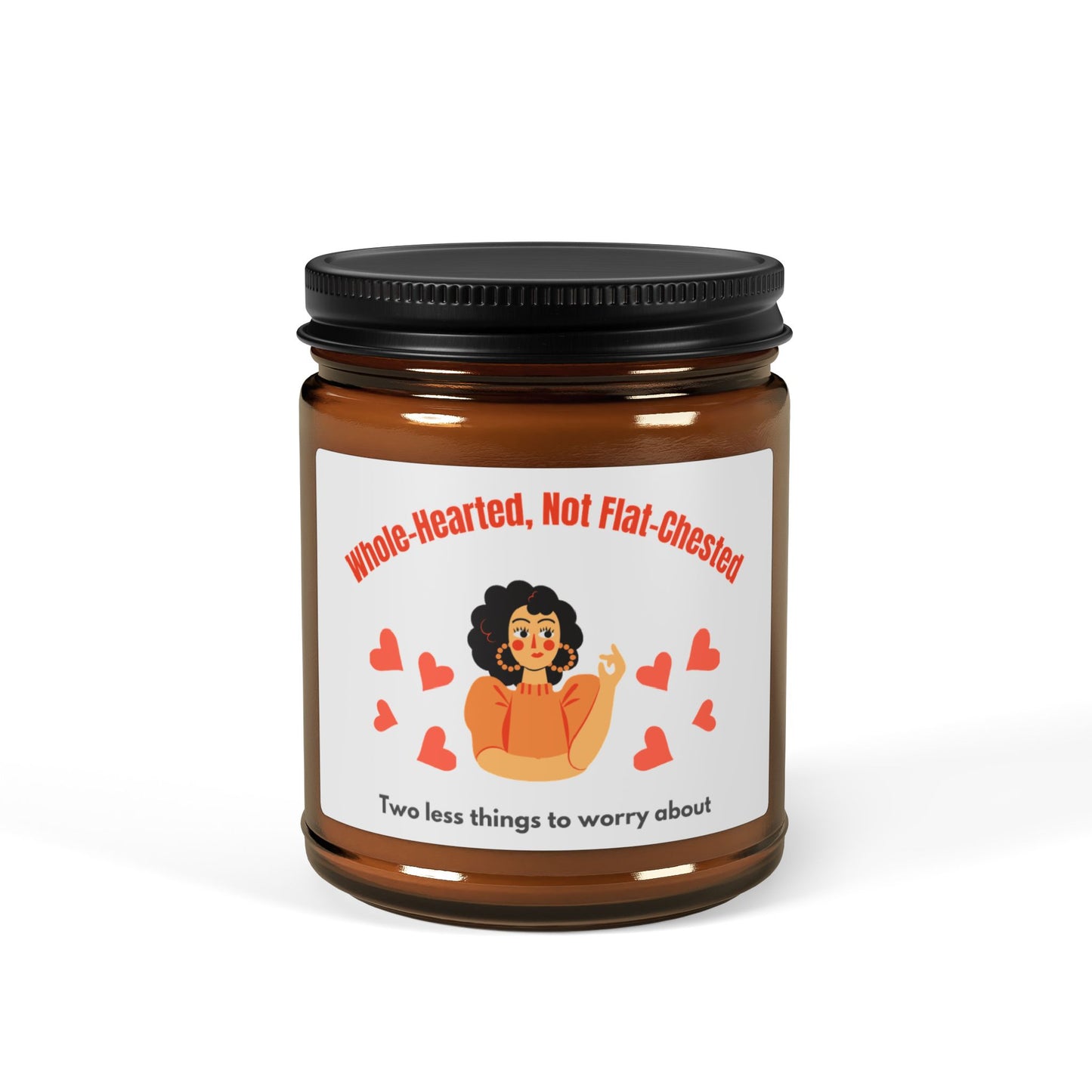 Candle jar with a label featuring an illustration and text on a white background