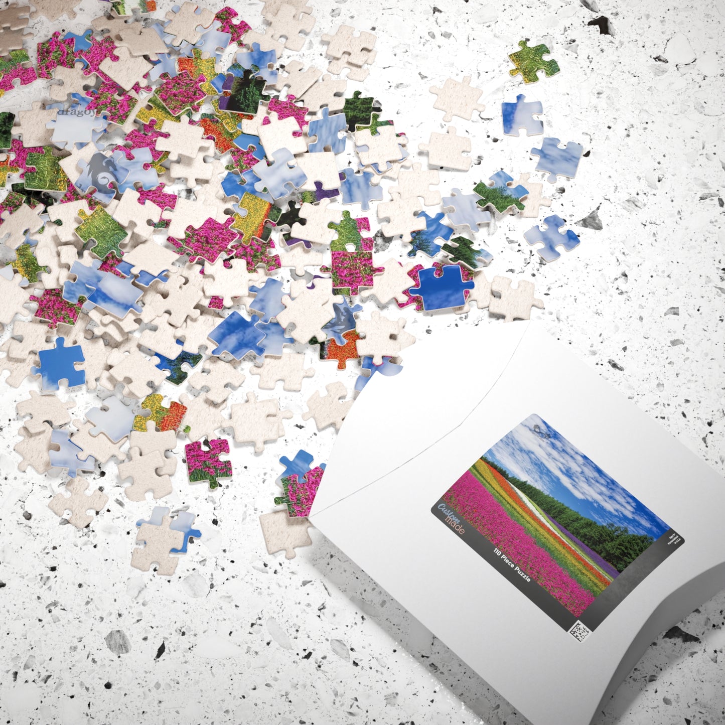 Experience the vibrant beauty of the Rainbow Colored Fields Puzzle! With 110 to 1014 pieces, this puzzle offers both a challenging and relaxing activity. As each piece falls into place, watch the mesmerizing colors come together to create a stunning landscape.