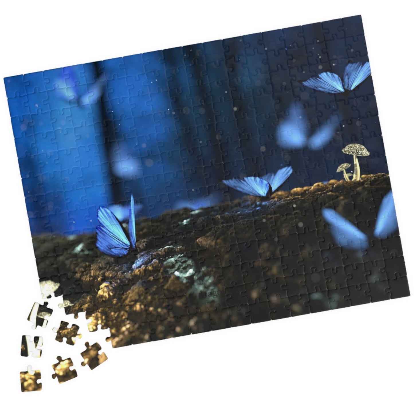 Indulge in the magical world of nature with our Glowing Mushrooms Blue Butterflies Puzzle. Designed with intricate details of glowing mushrooms and blue butterflies, this puzzle will transport you to a whimsical wonderland. Choose from 110 to 1014 pieces for a challenging yet relaxing experience. Perfect for any puzzle enthusiast looking for a touch of luxury in their leisure time.