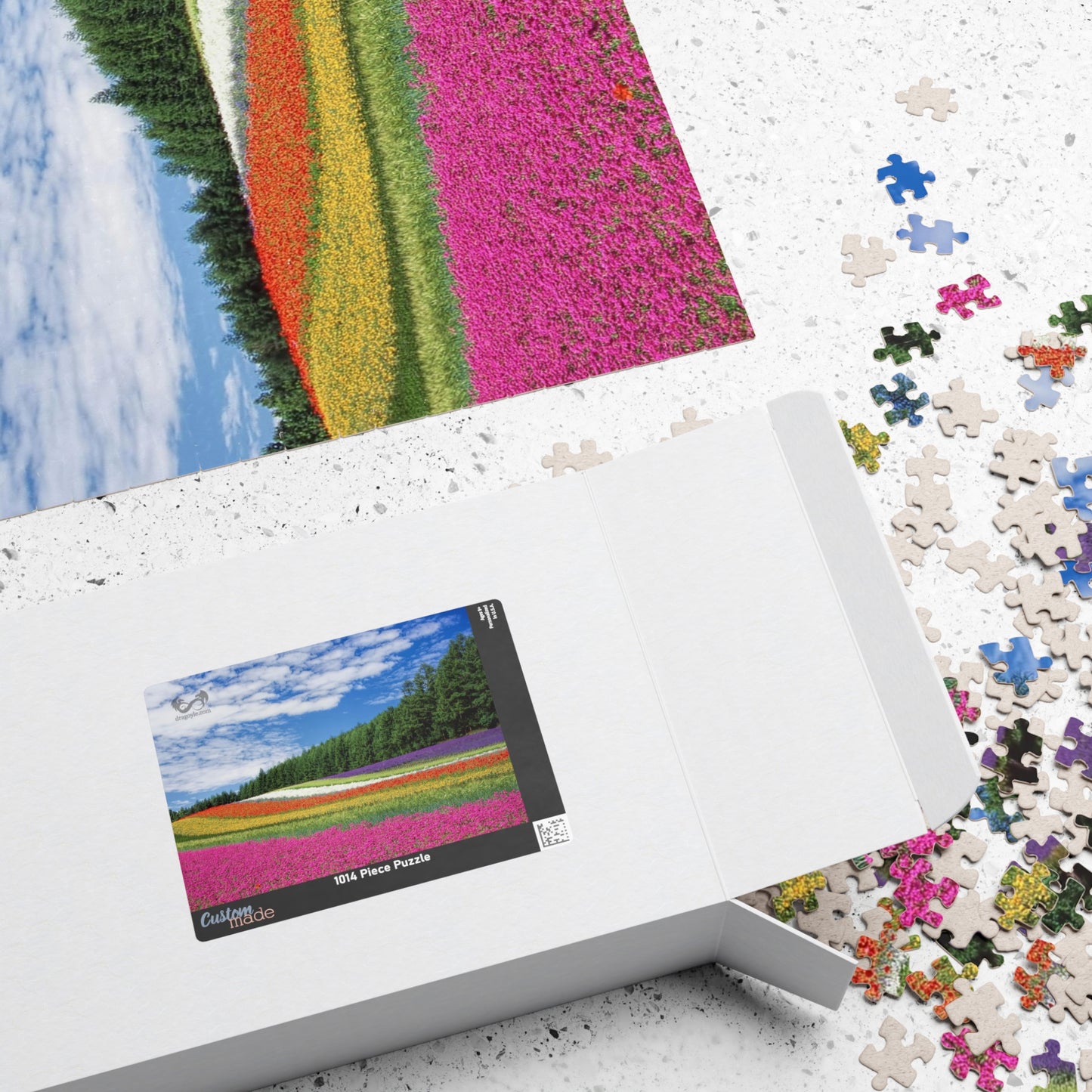 Experience the vibrant beauty of the Rainbow Colored Fields Puzzle! With 110 to 1014 pieces, this puzzle offers both a challenging and relaxing activity. As each piece falls into place, watch the mesmerizing colors come together to create a stunning landscape.