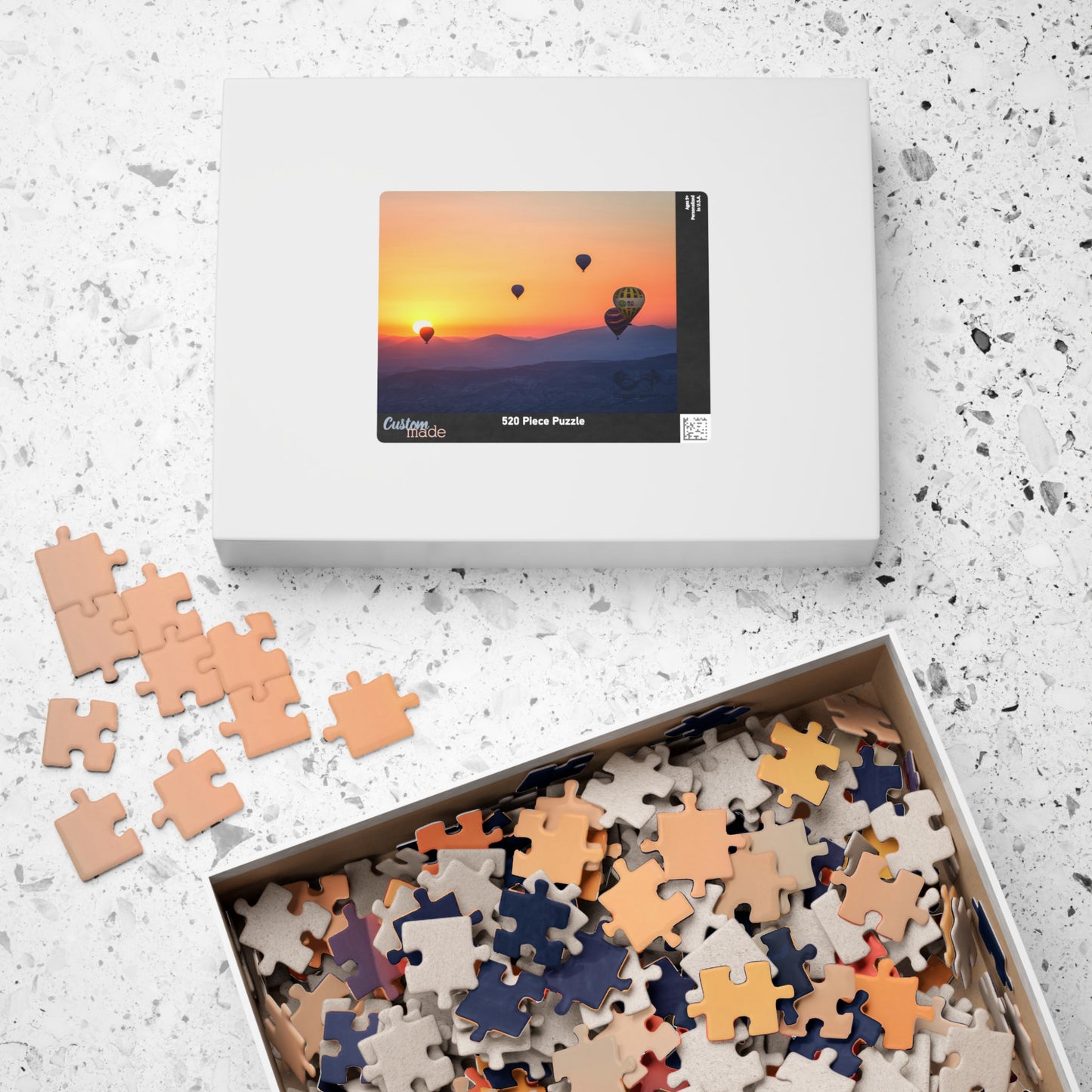 Embark on a journey through the sky with our Hot Air Balloons at Sunset Puzzle. With 110 to 1014 pieces, this puzzle will challenge your mind and soothe your soul. Take in the stunning artistry of the colorful hot air balloons against the dramatic sunset backdrop.