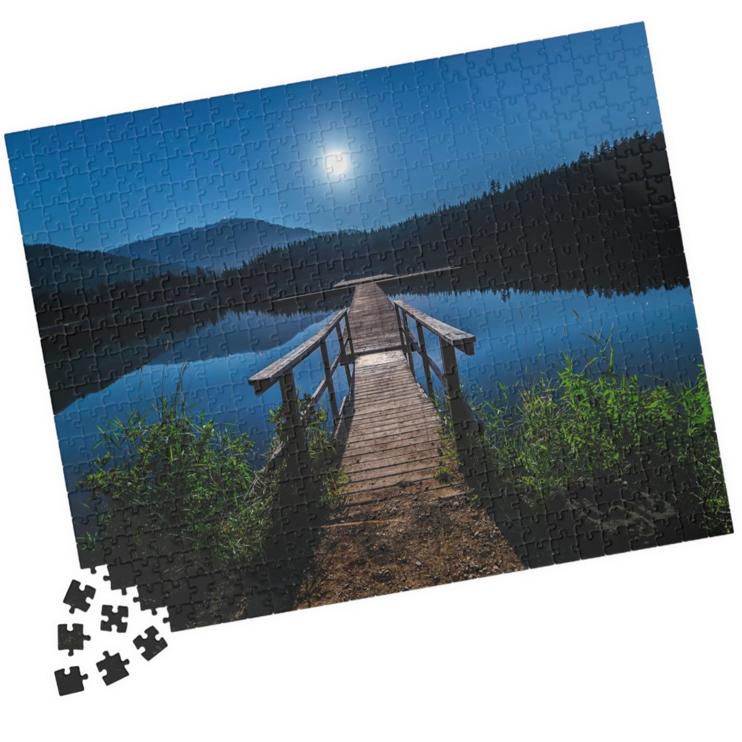 Experience the calming beauty of the Blue Moon At The Lake Puzzle. With 110 to 1014 pieces, this puzzle is perfect for all levels. Immerse yourself in the artistry of the blue moon reflecting on the serene lake, and feel the peace and tranquility it brings. A delightful challenge for any puzzle enthusiast.