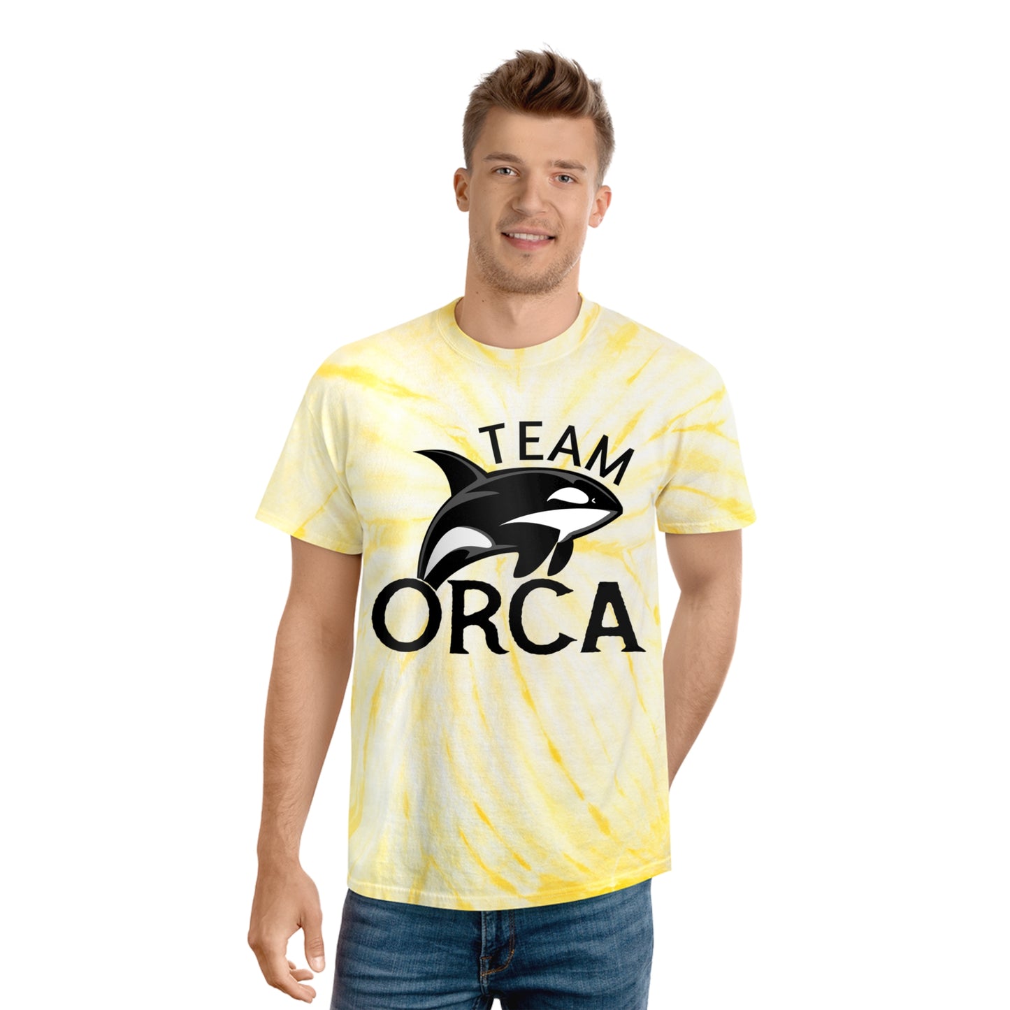 Get your groovy mojo back with this custom Team Orca tie-dye tee shirt. For stylish, laid-back appearances, this t-shirt is made with 100% pre-shrunk cotton for total softness, and features a cyclone pattern straight from the 60s.