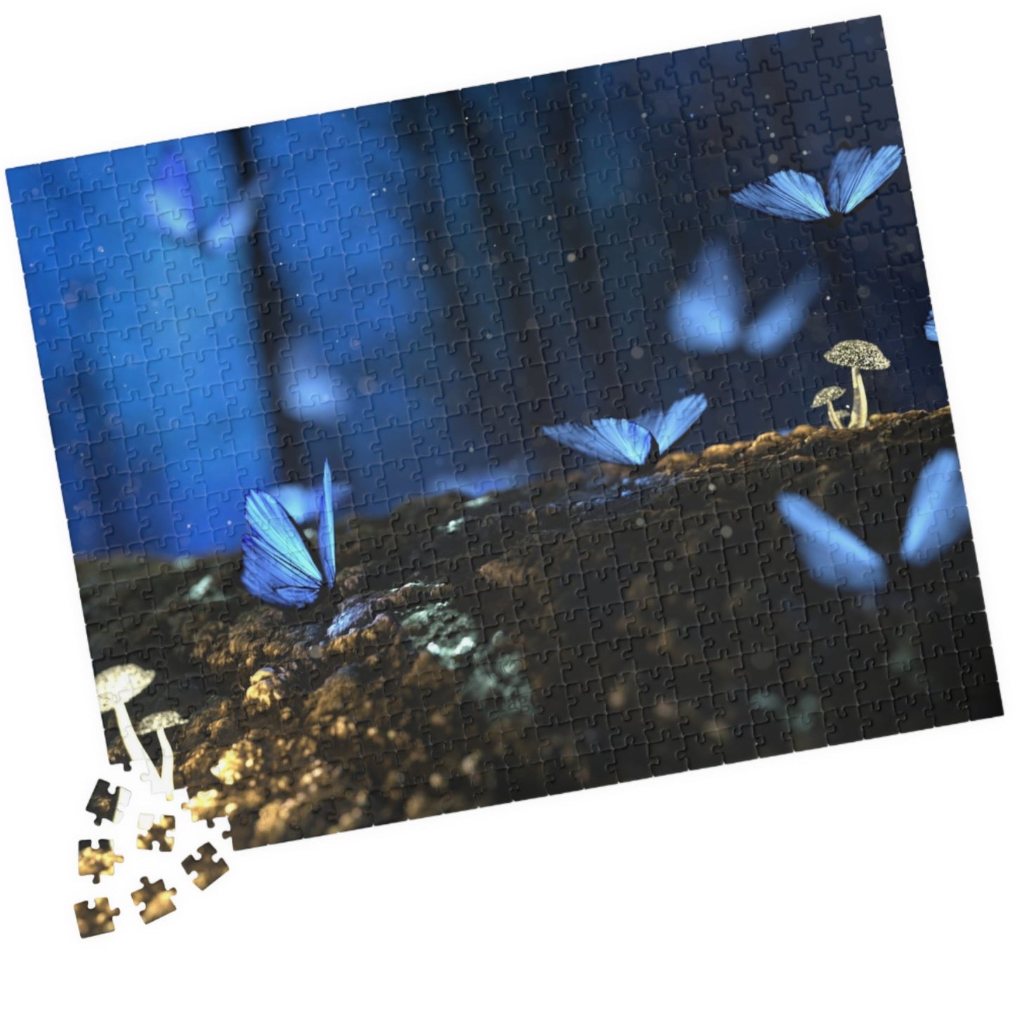 Indulge in the magical world of nature with our Glowing Mushrooms Blue Butterflies Puzzle. Designed with intricate details of glowing mushrooms and blue butterflies, this puzzle will transport you to a whimsical wonderland. Choose from 110 to 1014 pieces for a challenging yet relaxing experience. Perfect for any puzzle enthusiast looking for a touch of luxury in their leisure time.