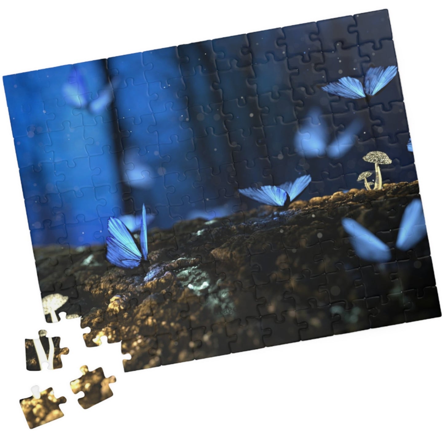 Indulge in the magical world of nature with our Glowing Mushrooms Blue Butterflies Puzzle. Designed with intricate details of glowing mushrooms and blue butterflies, this puzzle will transport you to a whimsical wonderland. Choose from 110 to 1014 pieces for a challenging yet relaxing experience. Perfect for any puzzle enthusiast looking for a touch of luxury in their leisure time.