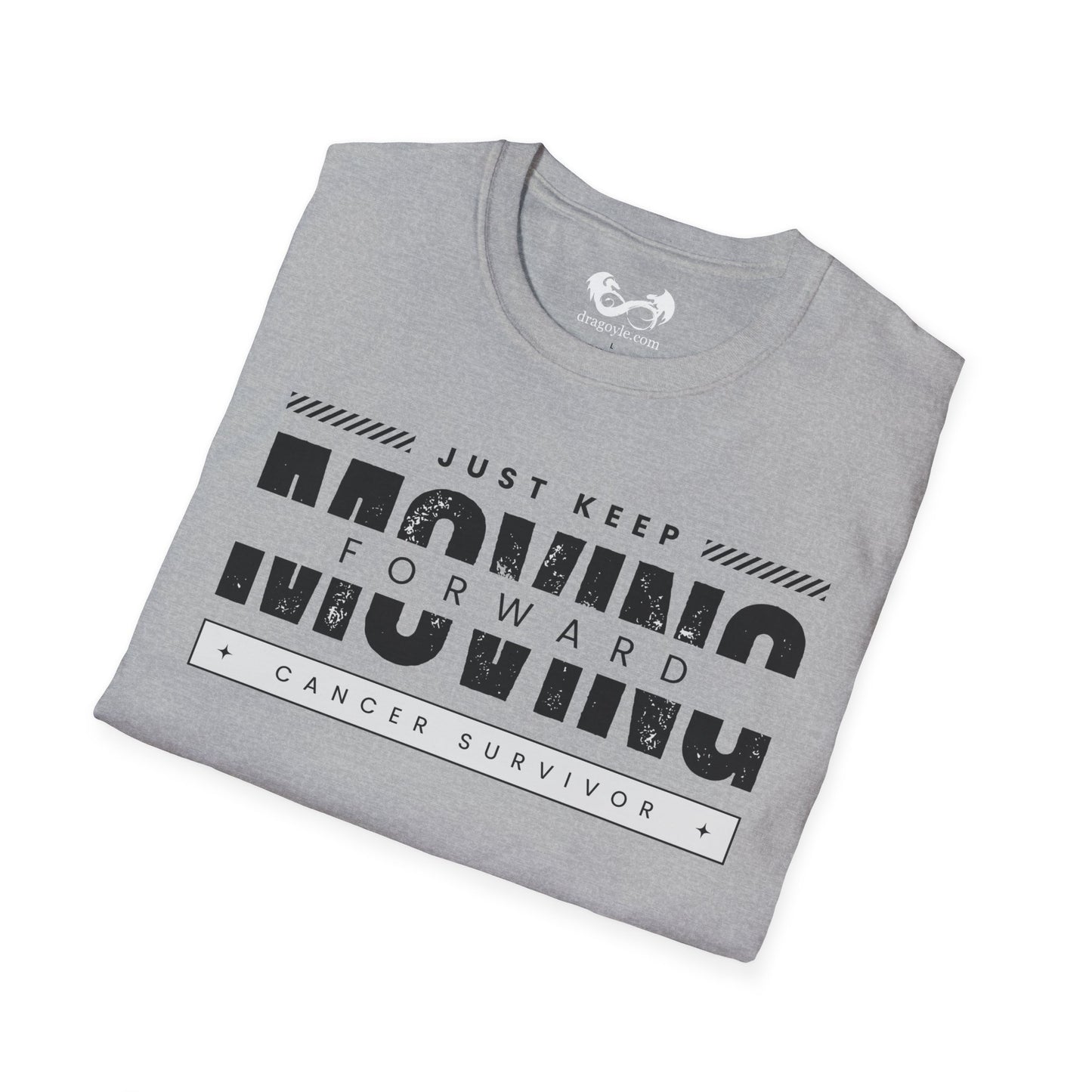 This unisex t-shirt is a canvas for self-expression, crafted for those who embrace resilience. With the phrase "Just Keep Moving Forward - Cancer Survivor" emblazoned across the chest, it celebrates strength and spirit.