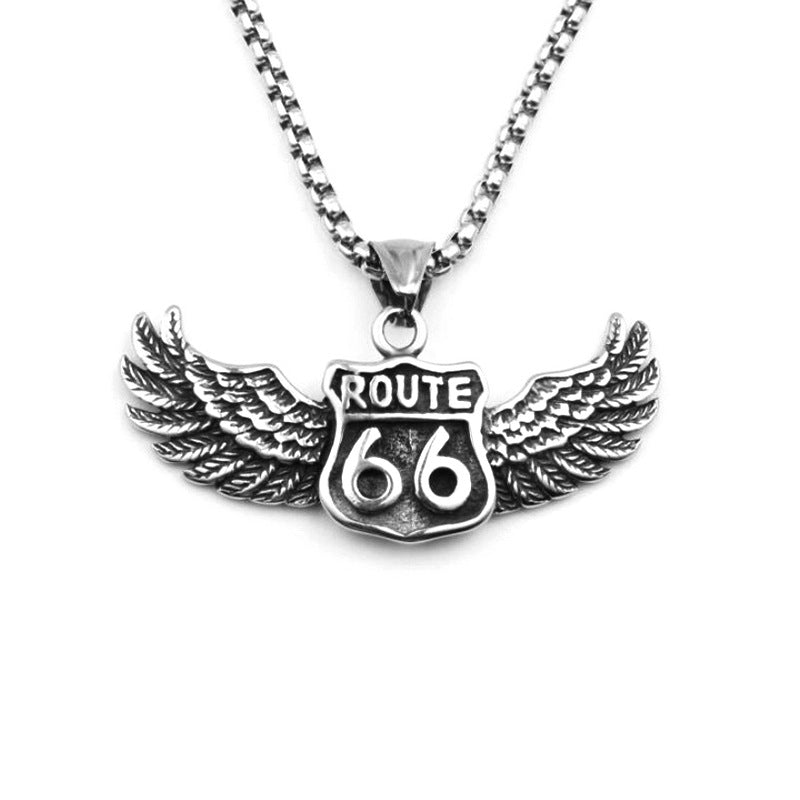 Fuel your wanderlust with the Route 66 Titanium necklace. Made from durable titanium, this necklace is perfect for those who love to travel and embrace new adventures. With its iconic design and strength, it's the perfect accessory to add to your collection. Let the road lead you with this necklace.