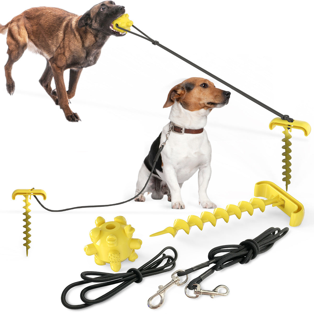 Ensure your furry friend stays safe and entertained with our Dog Stake, Leash and Toy set. Our durable stake keeps your dog secure while the leash allows for controlled walks. The included toy provides mental and physical stimulation, promoting a healthy and happy pup.