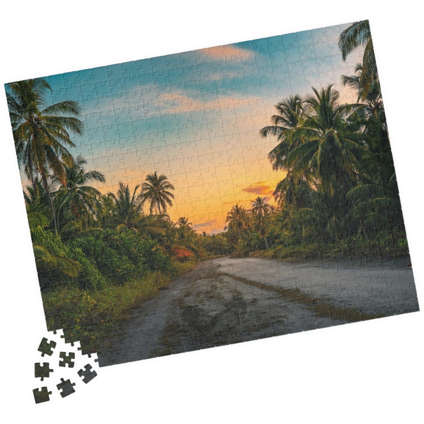 Experience the breathtaking beauty of a tropical landscape at dusk with this stunning puzzle. Featuring 110 to 1014 pieces, this puzzle will challenge your mind while transporting you to a peaceful oasis.