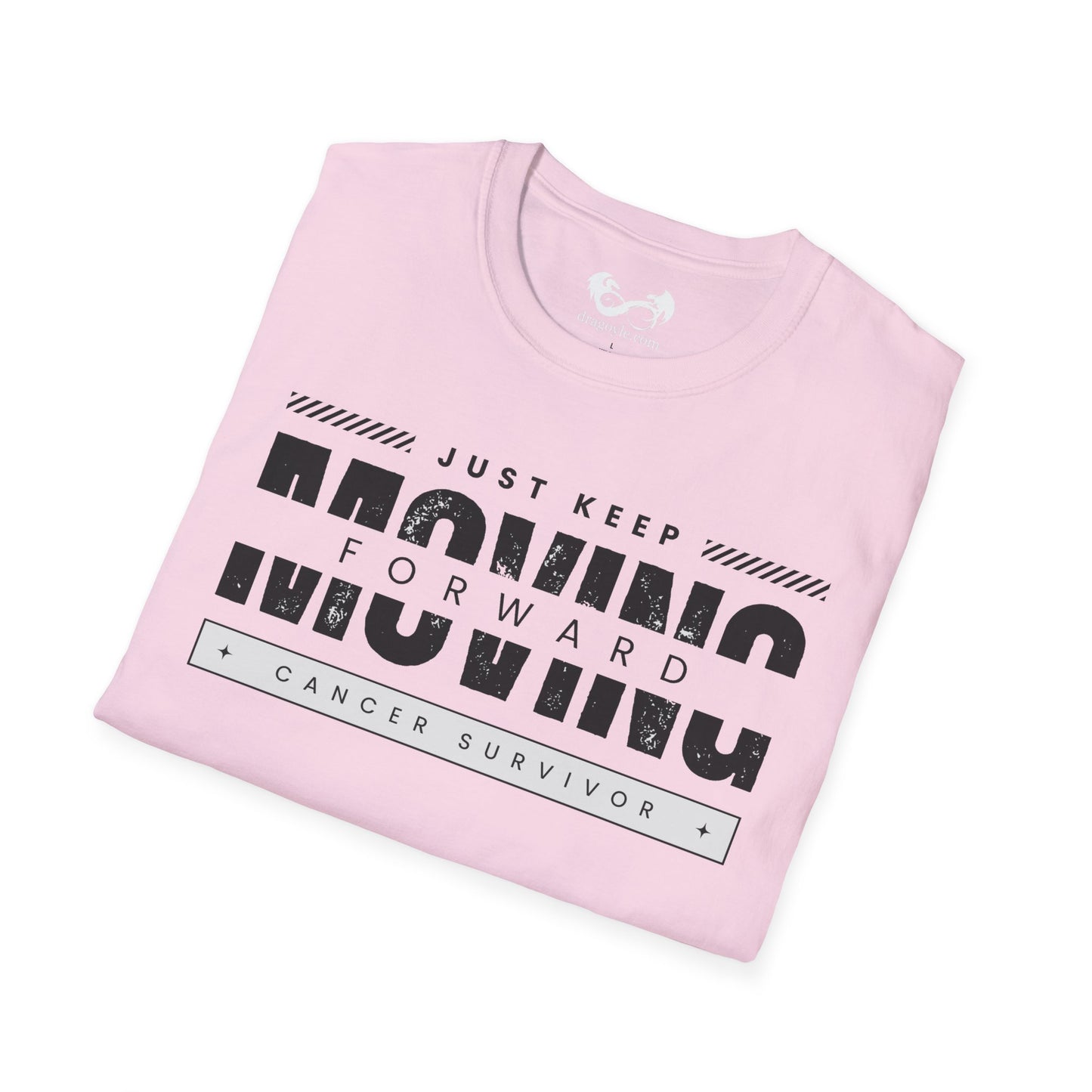This unisex t-shirt is a canvas for self-expression, crafted for those who embrace resilience. With the phrase "Just Keep Moving Forward - Cancer Survivor" emblazoned across the chest, it celebrates strength and spirit.