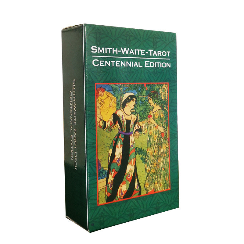 Smith-Waite Tarot Centennial Edition packaging with green background and tarot card illustration.
