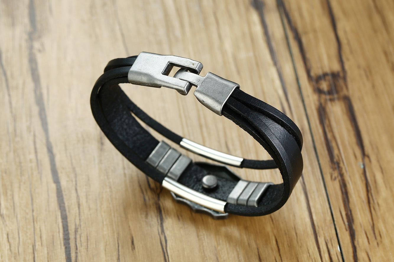 Route 66 Leather Alloy Retro Bracelet