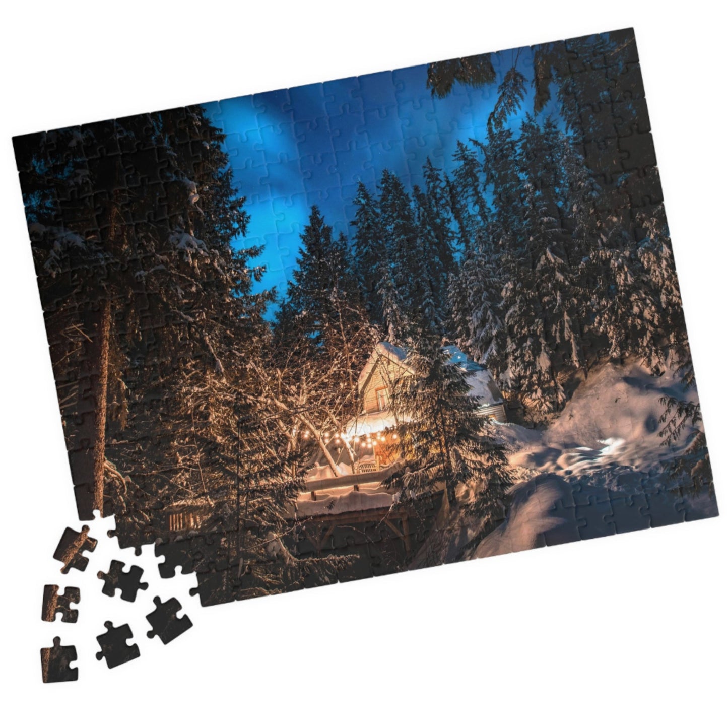 Experience the tranquility and beauty of nature with our Secluded Mountain Cabin Puzzle. With 110 to 1014 pieces, this puzzle offers a challenging and rewarding activity for puzzle enthusiasts. Piece by piece, reveal the serene mountain scenery and escape to your very own secluded cabin. Perfect for those seeking a peaceful escape from the busy world.
