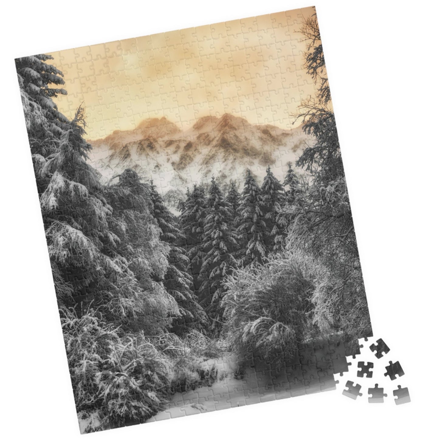 Escape into a magical winter wonderland with our Mystical Winter Mountains Puzzle. With 110 to 1014 pieces to assemble, this puzzle will offer hours of meditative relaxation and a sense of accomplishment once completed. Perfect for puzzle enthusiasts and those in need of a calming activity.