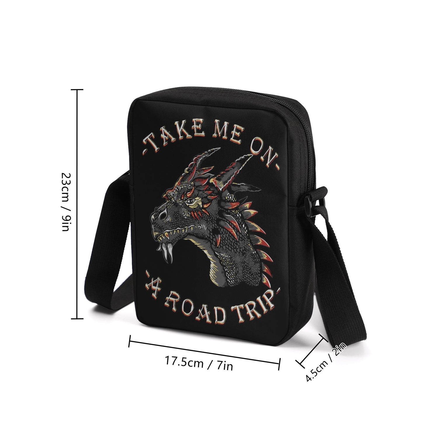Take your style on the go with the Dragon Road Trip Cross-Body Bag, featuring bold dragon iconography and a spacious interior. This stylish bag has adjustable straps, so you can find your perfect fit effortlessly, while the secure zip-fastening will keep your items safe