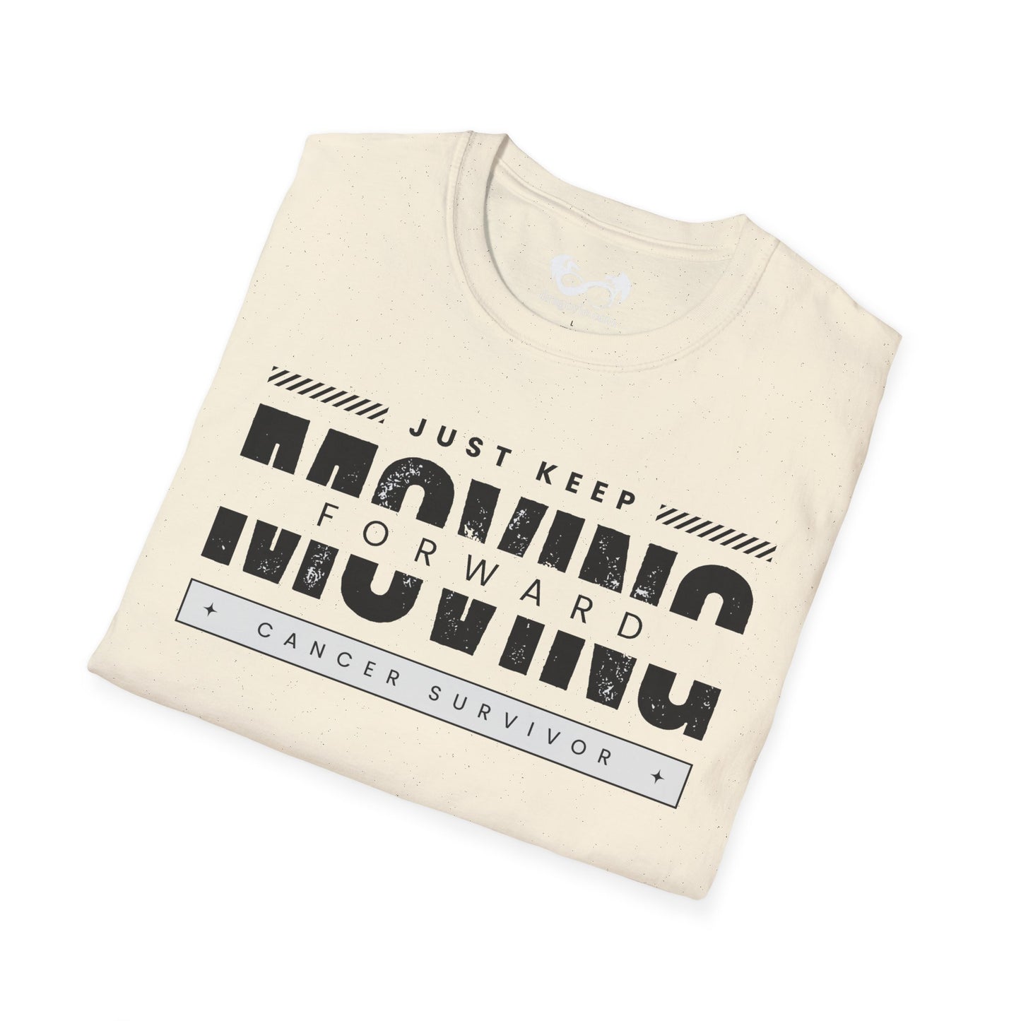 This unisex t-shirt is a canvas for self-expression, crafted for those who embrace resilience. With the phrase "Just Keep Moving Forward - Cancer Survivor" emblazoned across the chest, it celebrates strength and spirit.