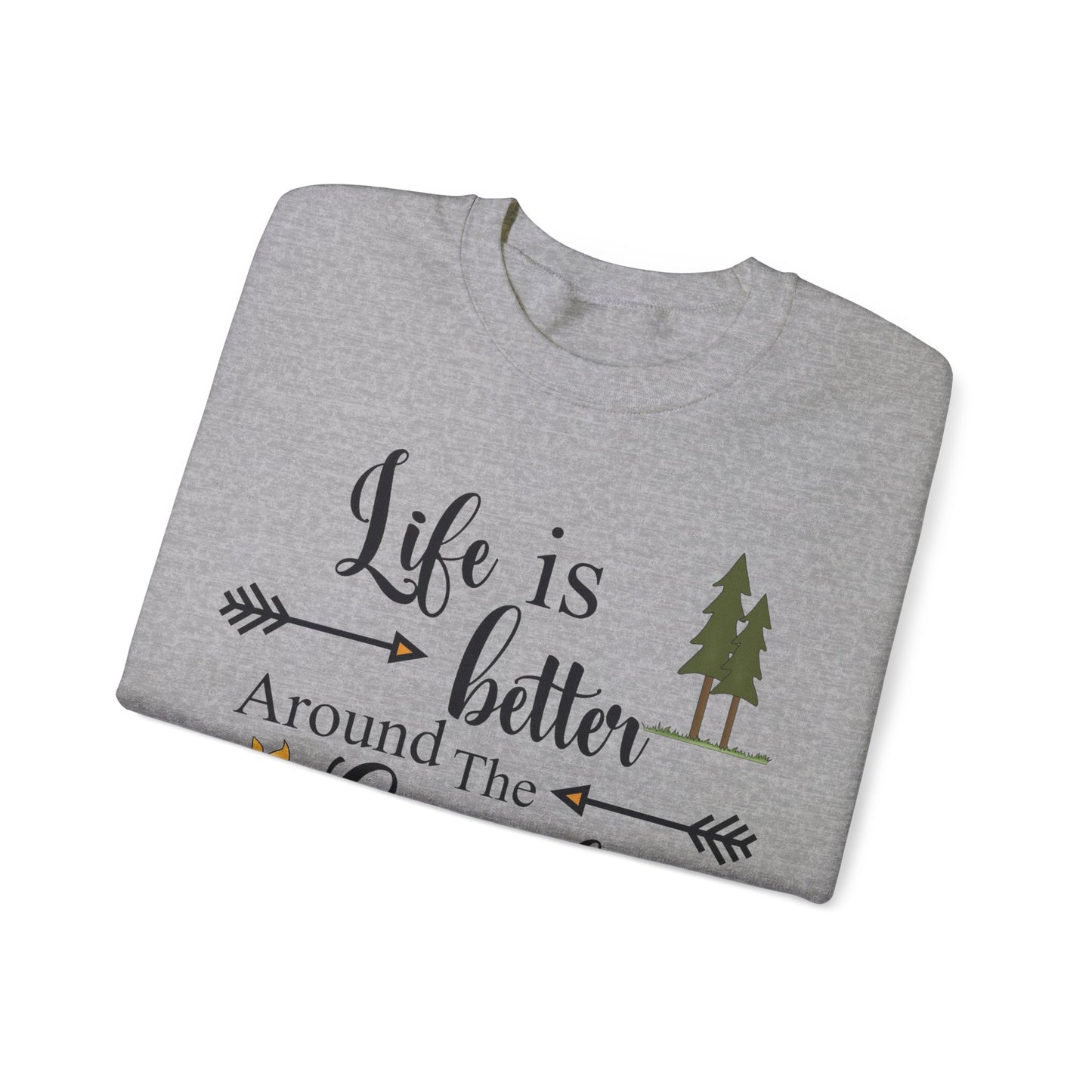 Experience the comforting warmth and camaraderie of a cozy campfire with our Life is Better Around the Campfire sweatshirt. Made with heavy blend fabric, it's perfect for cool evenings spent in the great outdoors. Get yours now and make every camping trip even more memorable!