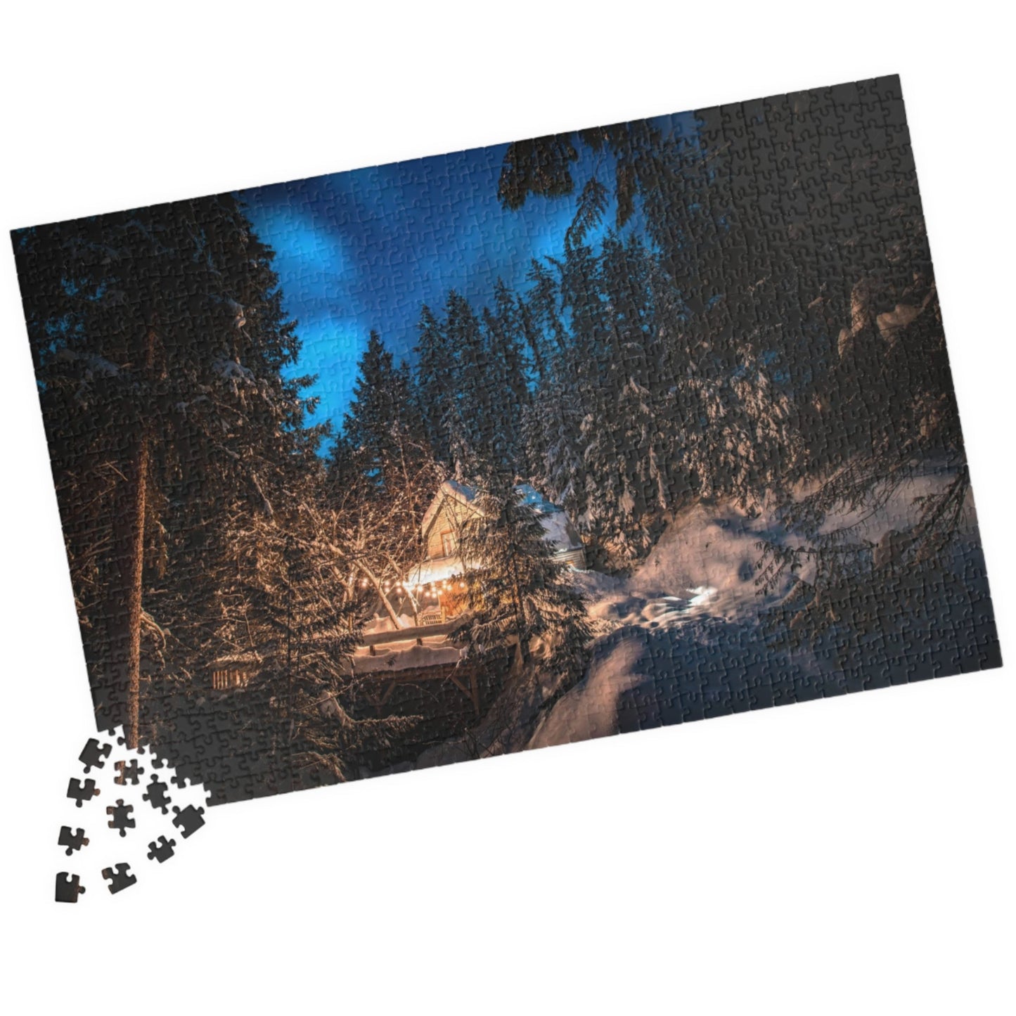 Experience the tranquility and beauty of nature with our Secluded Mountain Cabin Puzzle. With 110 to 1014 pieces, this puzzle offers a challenging and rewarding activity for puzzle enthusiasts. Piece by piece, reveal the serene mountain scenery and escape to your very own secluded cabin. Perfect for those seeking a peaceful escape from the busy world.