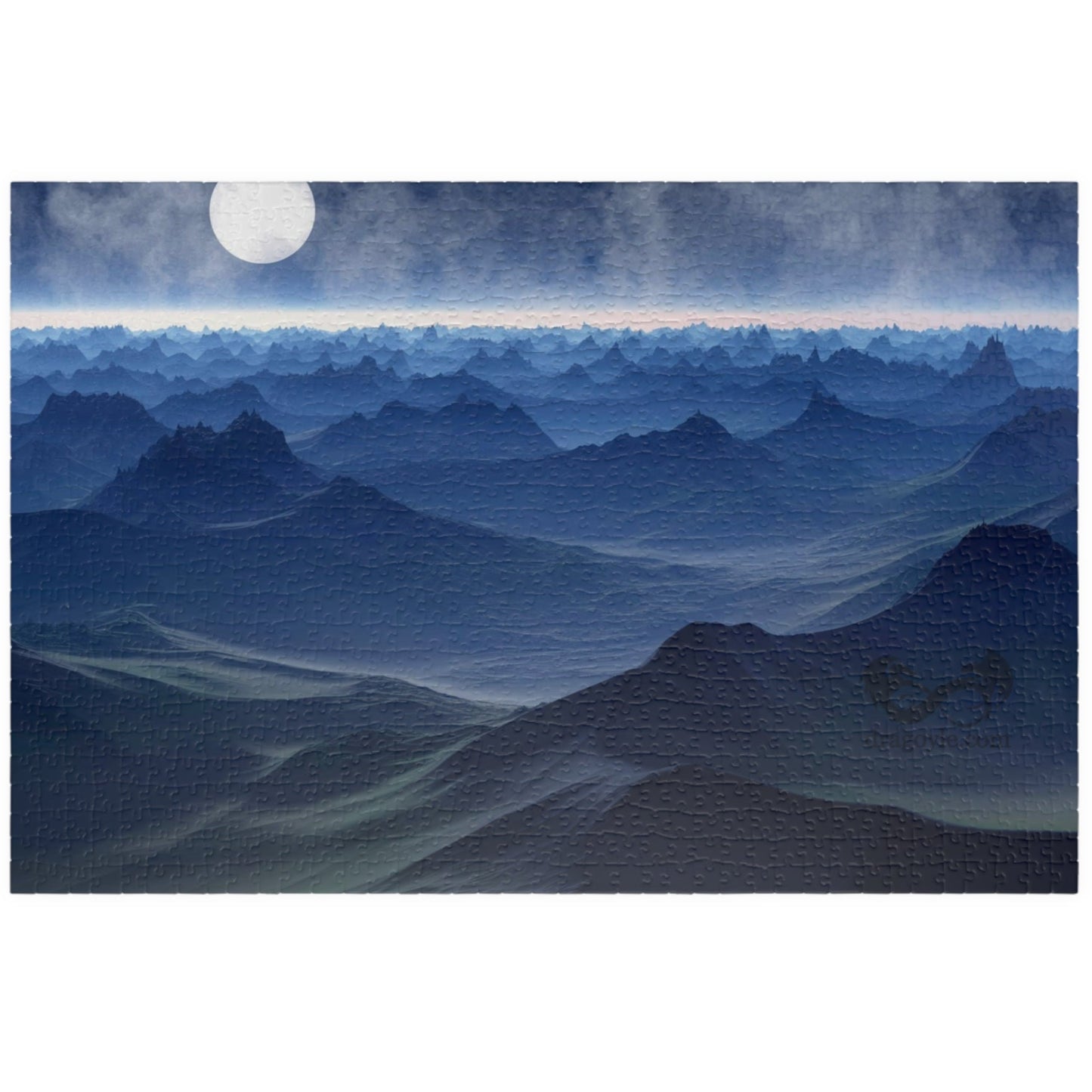 Experience the beauty of the night sky with our Blue Moon Landscape Puzzle. With 110 to 1014 pieces, this puzzle will challenge and delight any puzzle enthusiast. Piece together a stunning landscape with a breathtaking blue moon as the centerpiece.