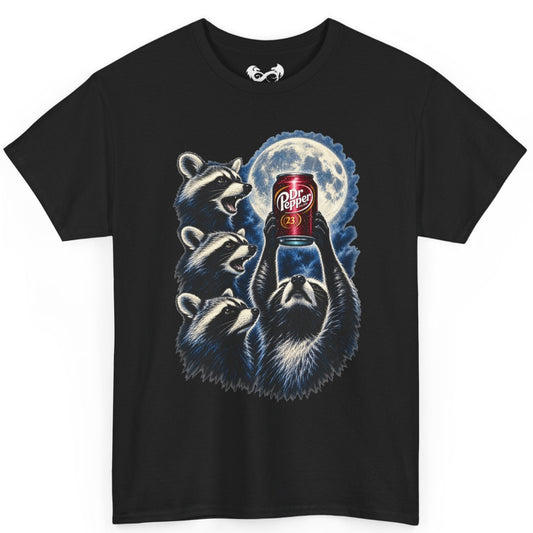 Raccoons Worshiping a can of Dr. Pepper Soda With Full Moon Comfortable Cotton T-Shirt