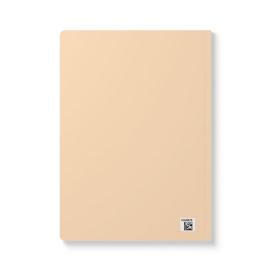 Beige notebook with a brand logo on a white background
