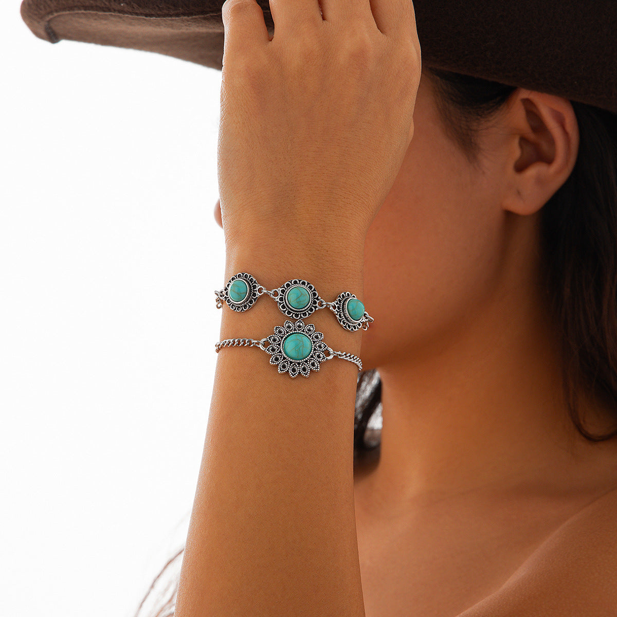 Indulge in elegant nostalgia with our Retro Style Turquoise Bracelet Set. This luxurious set features vintage-inspired designs and stunning turquoise stones, adding a touch of timeless sophistication to any outfit. Elevate your style with these exquisite bracelets that will make you feel like a true fashion icon.