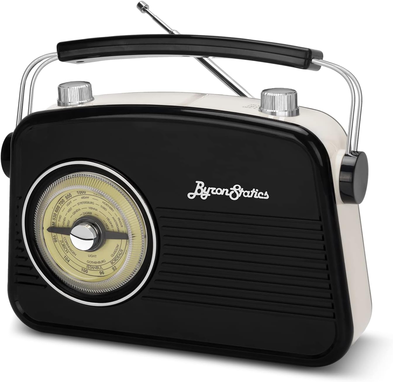 Black AM FM Radio - Small Portable Radios Vintage Retro with Headphone Jack, Large Analog Rotary Tuning Dial - Power Plug or 4 x 1.5V AA Battery
