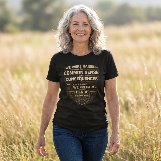 This Gen X Survival Series tee says it exactly how we lived it:
We Don’t Panic. We Prepare.
Bold distressed print. Rugged vintage styling. Official Gen X Survival Mode badge stamped like a badge of honor.