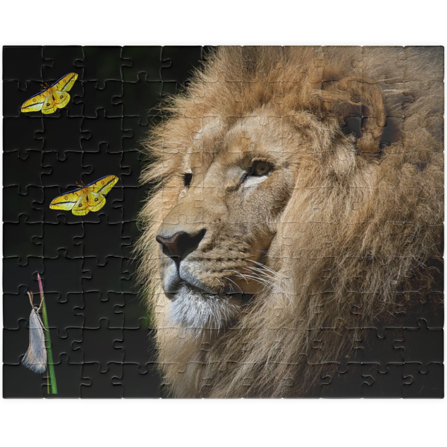 Unleash your adventurous spirit with the Lion & Butterfly Puzzle! Challenge yourself with 110 to 1014 pieces and discover the stunning combination of a majestic lion and delicate butterfly. As you put together this high-quality puzzle, experience the thrill of completing a daring mission.
