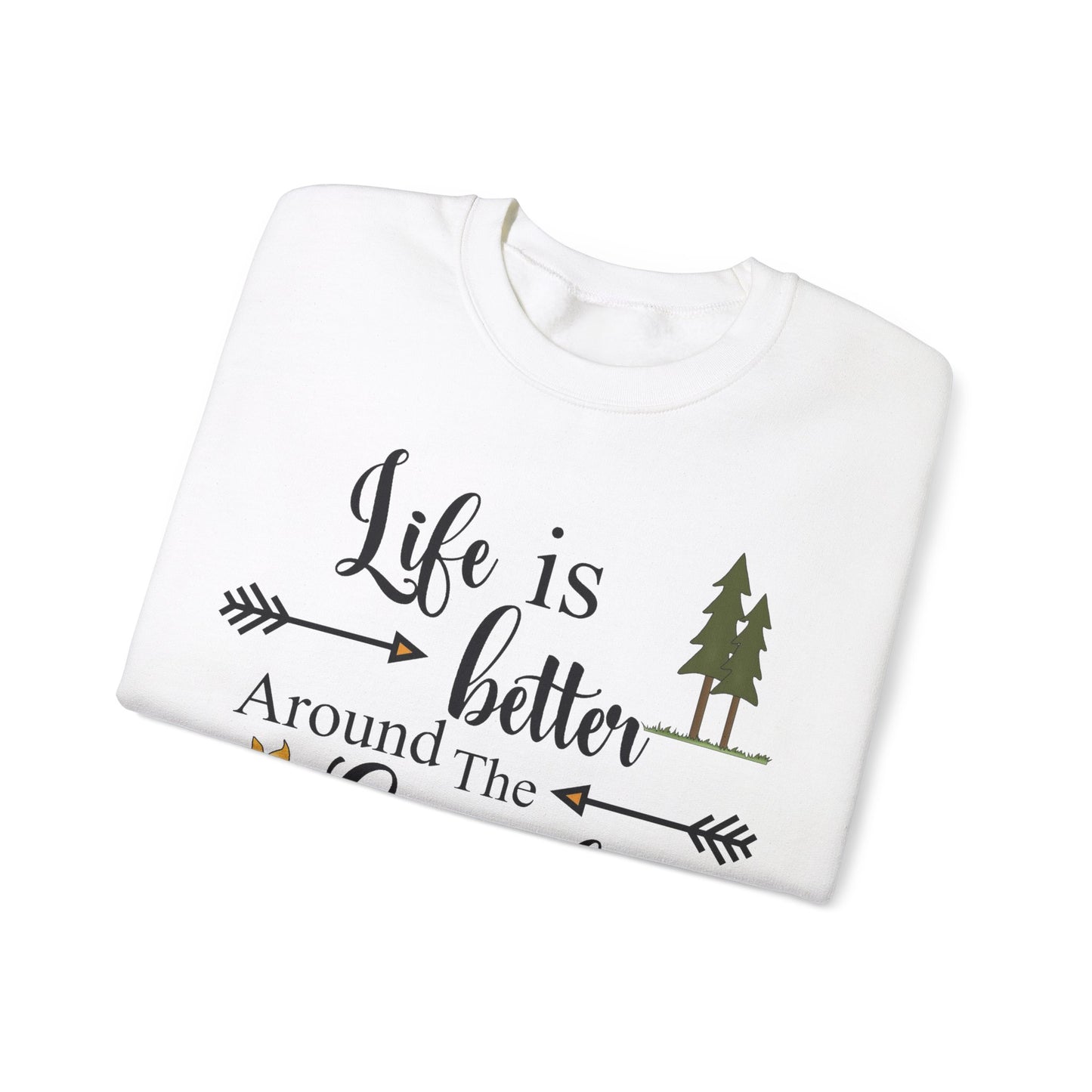 Experience the comforting warmth and camaraderie of a cozy campfire with our Life is Better Around the Campfire sweatshirt. Made with heavy blend fabric, it's perfect for cool evenings spent in the great outdoors. Get yours now and make every camping trip even more memorable!