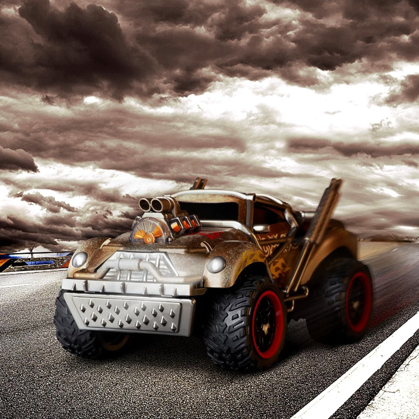 Wasteland Style 1:14 Scale 2.4GHz Model Racing Remote Control Car with Cool LED Lights and Realistic Sound, Hobby Electric RC Car Toys for Boys and Adults (Golden)