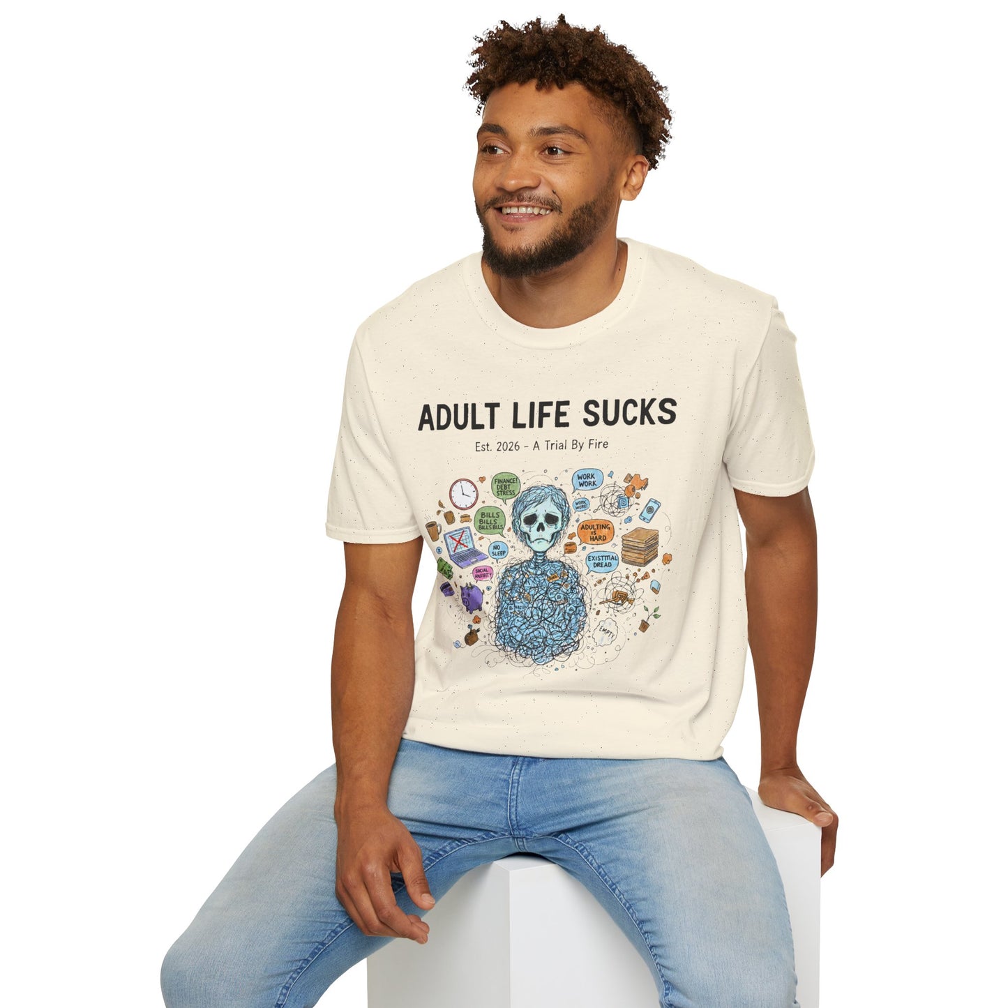 Adult Life Sucks Blue Skull Comfortable 100% Spun Cotton Tee