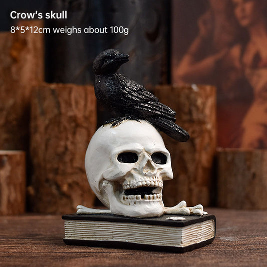 Vintage Halloween Skeleton Figurines Crow skull book Resin Home Décor