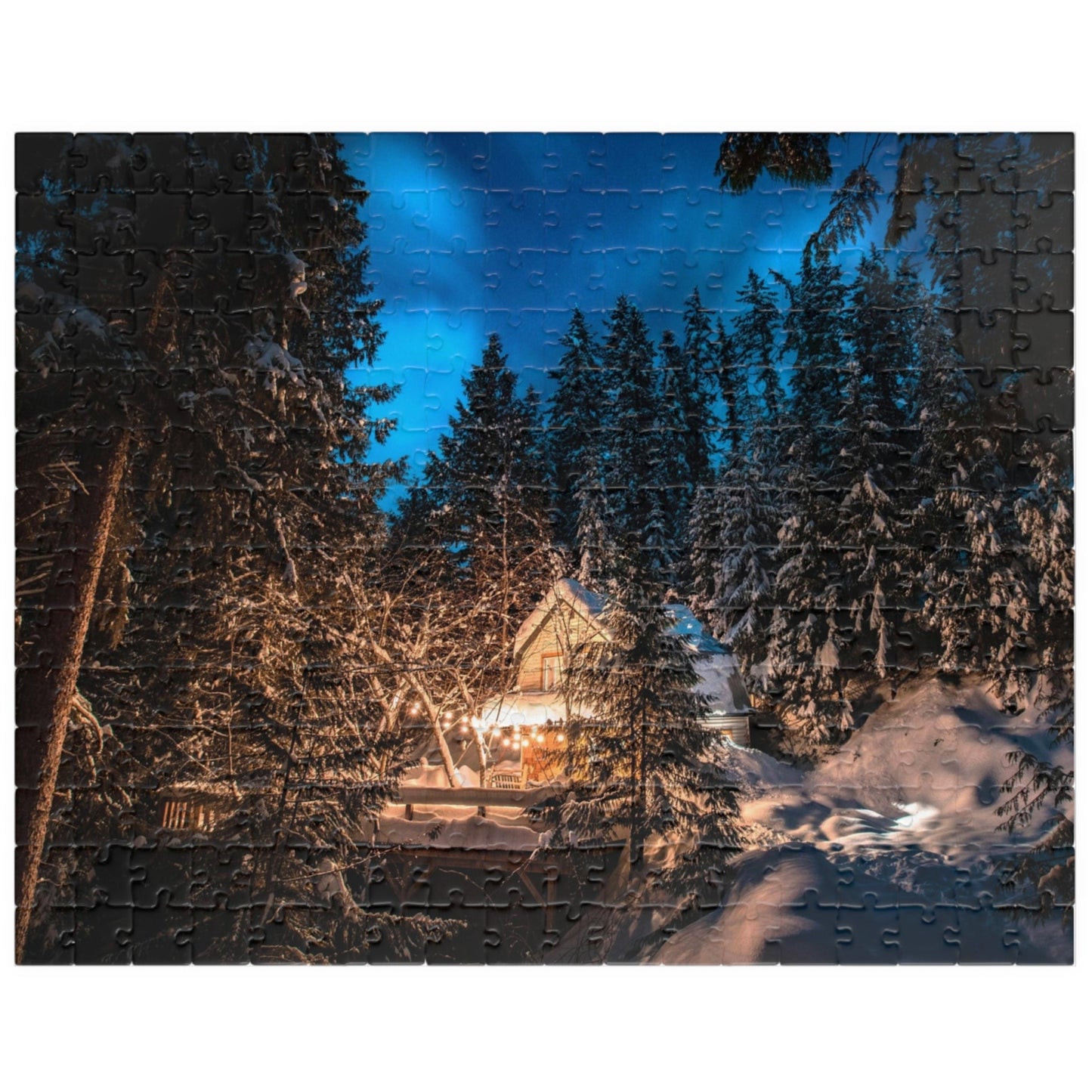 Experience the tranquility and beauty of nature with our Secluded Mountain Cabin Puzzle. With 110 to 1014 pieces, this puzzle offers a challenging and rewarding activity for puzzle enthusiasts. Piece by piece, reveal the serene mountain scenery and escape to your very own secluded cabin. Perfect for those seeking a peaceful escape from the busy world.