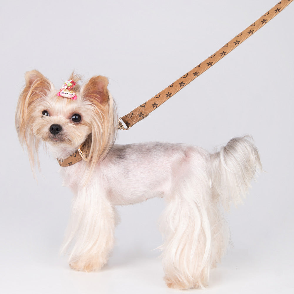 This PU Leather Flower Dog Collar and Leash set combines durability with style, crafted from high-quality synthetic leather for long-lasting wear. The floral design adds a tasteful, elegant touch to your pet’s daily walks, while sturdy construction is wear resistant and ensures secure handling.