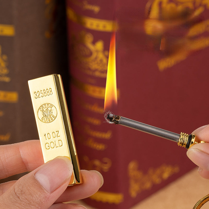 This Gold Bar Ten Thousand Strikes Lighter is perfect for avid outdoor adventurers, thanks to its reliable wind-resistant flame that can withstand up to 10,000 strikes. Its durable design features a gold-plated finish and a classic flint-wheel ignition, making it the perfect choice for reliable lighting and style.