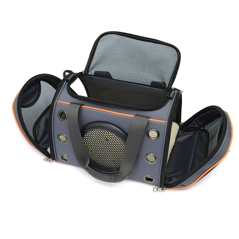 Introducing the Space Out Breathable Pet Carry Bag! With its breathable design, your furry friend can stay cool and comfortable during travel. This sleek and stylish pet bag also provides ample space for your pet to stretch and relax. Say goodbye to the hassle of uncomfortable pet carriers and hello to happy travels with your pet!