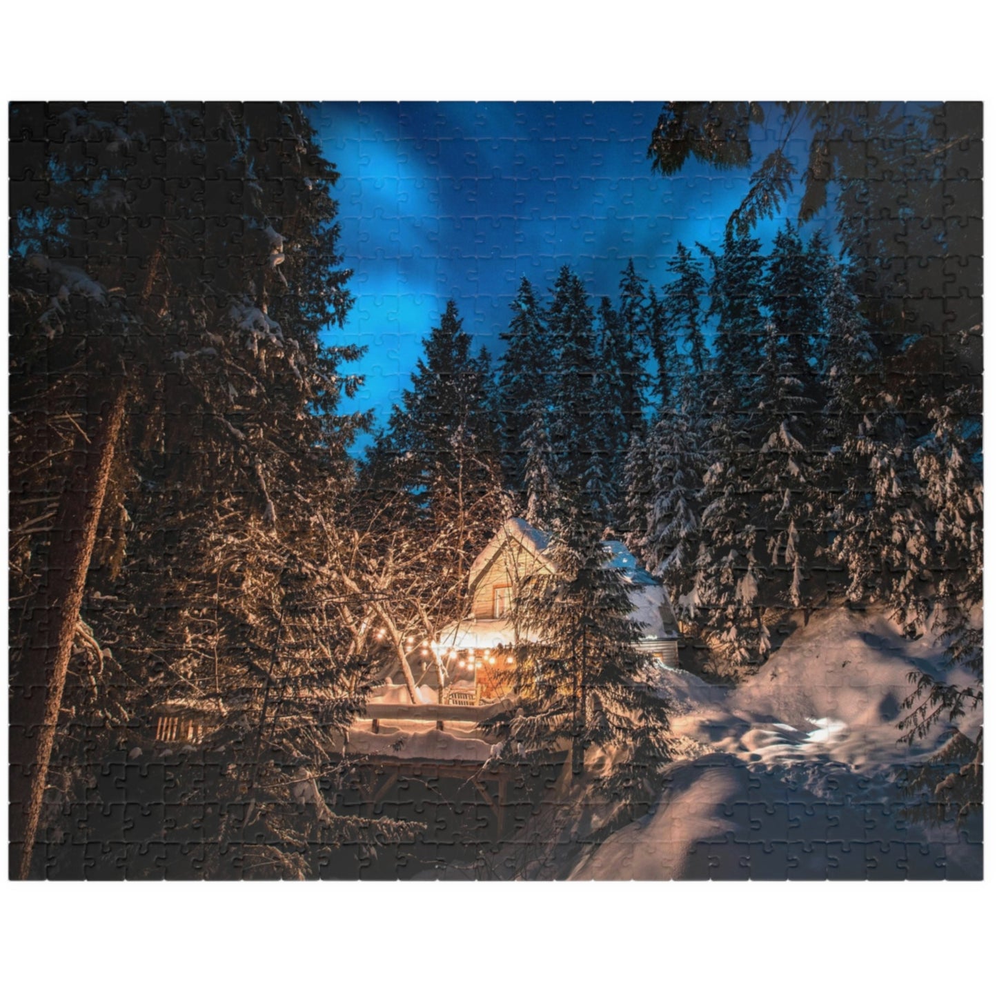 Experience the tranquility and beauty of nature with our Secluded Mountain Cabin Puzzle. With 110 to 1014 pieces, this puzzle offers a challenging and rewarding activity for puzzle enthusiasts. Piece by piece, reveal the serene mountain scenery and escape to your very own secluded cabin. Perfect for those seeking a peaceful escape from the busy world.