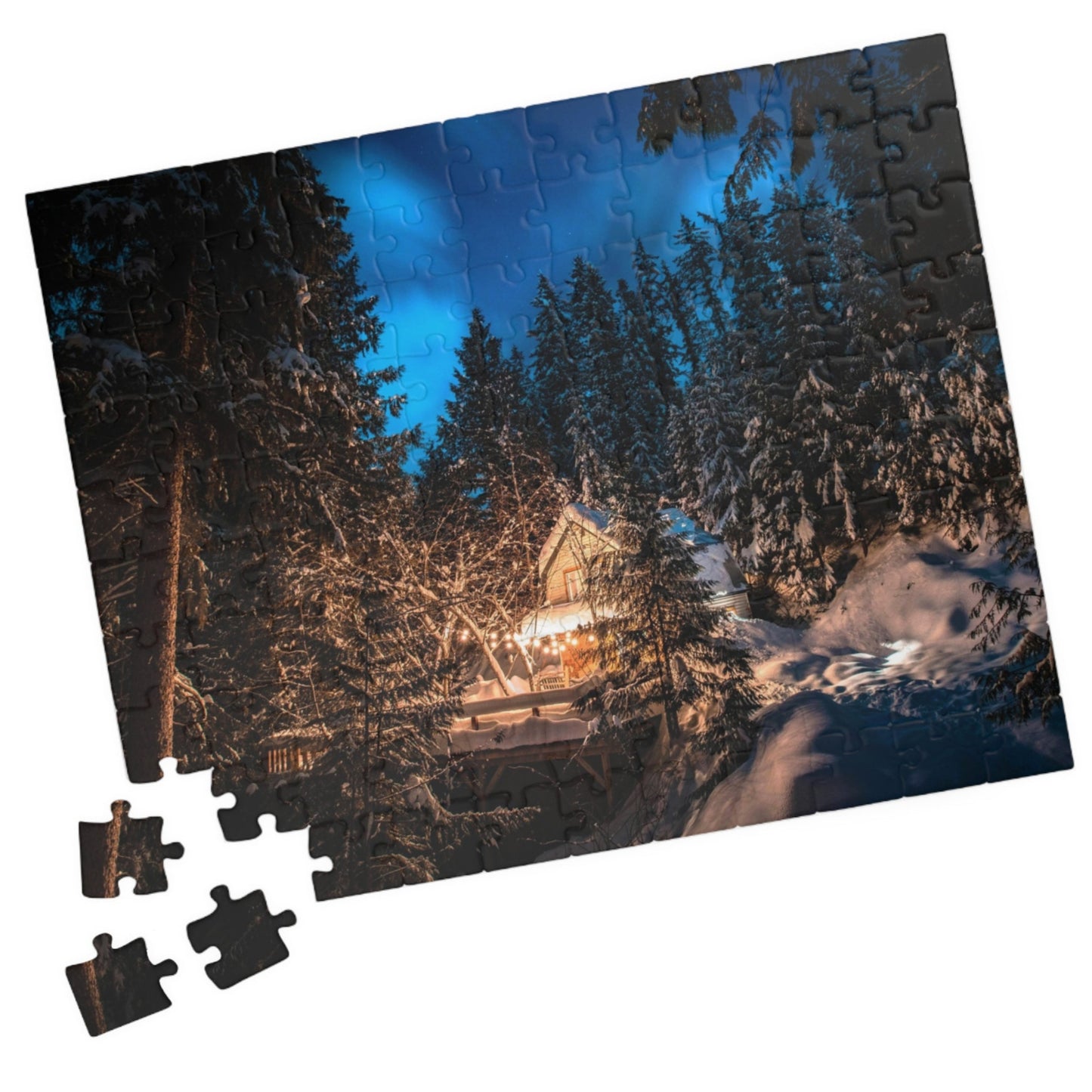 Experience the tranquility and beauty of nature with our Secluded Mountain Cabin Puzzle. With 110 to 1014 pieces, this puzzle offers a challenging and rewarding activity for puzzle enthusiasts. Piece by piece, reveal the serene mountain scenery and escape to your very own secluded cabin. Perfect for those seeking a peaceful escape from the busy world.