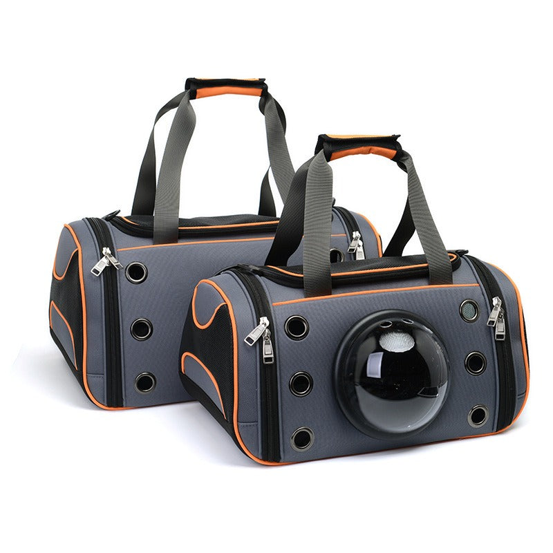 Introducing the Space Out Breathable Pet Carry Bag! With its breathable design, your furry friend can stay cool and comfortable during travel. This sleek and stylish pet bag also provides ample space for your pet to stretch and relax. Say goodbye to the hassle of uncomfortable pet carriers and hello to happy travels with your pet!