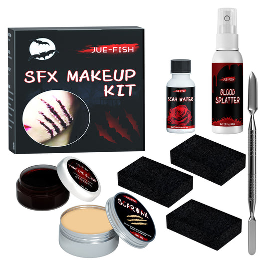 Unleash your daring side this Halloween with our SFX Halloween Wound Makeup Kit. Designed to create realistic wounds and injuries, this kit is perfect for adding spine-chilling detail to your costume. Easy to apply and blend, it lets you craft everything from fresh cuts to deep gashes, enhancing your look with professional-grade effects. Make your Halloween unforgettable with wounds that thrill and impress.