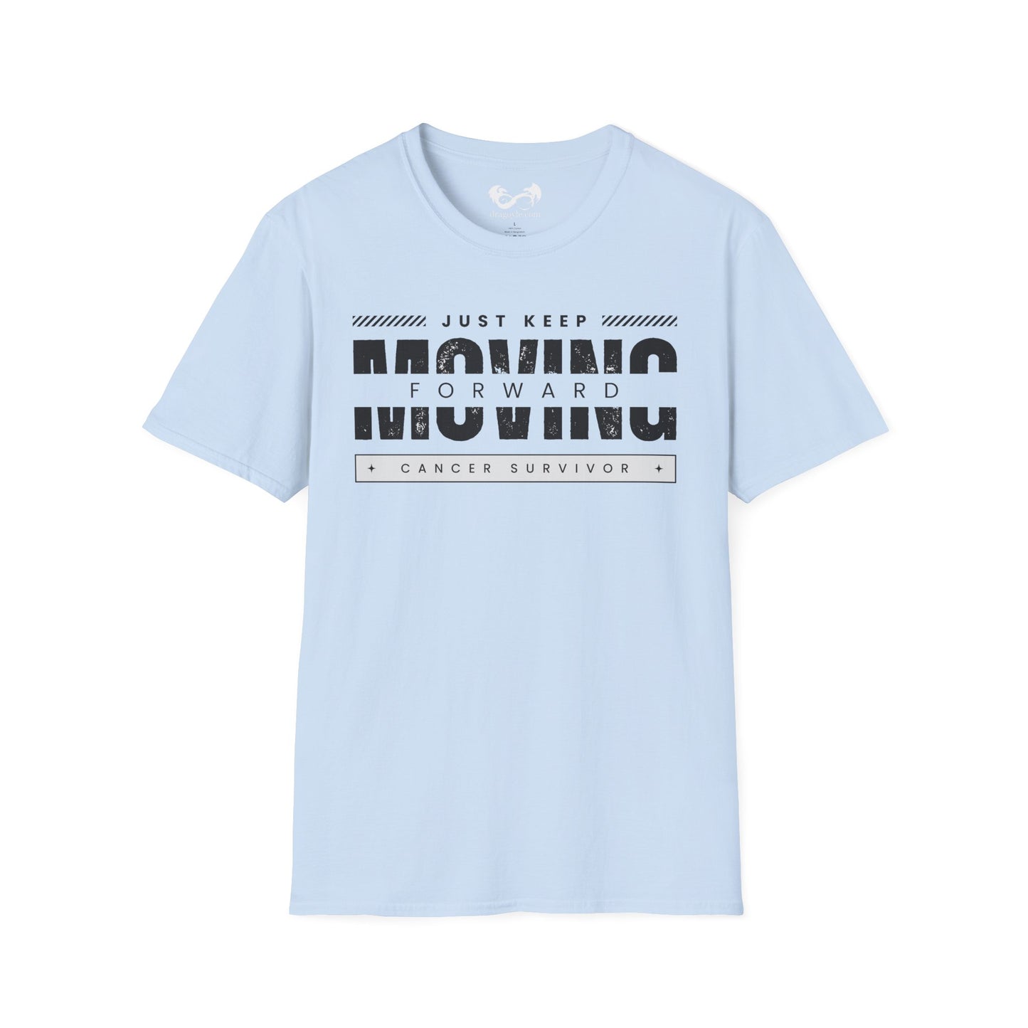This unisex t-shirt is a canvas for self-expression, crafted for those who embrace resilience. With the phrase "Just Keep Moving Forward - Cancer Survivor" emblazoned across the chest, it celebrates strength and spirit.