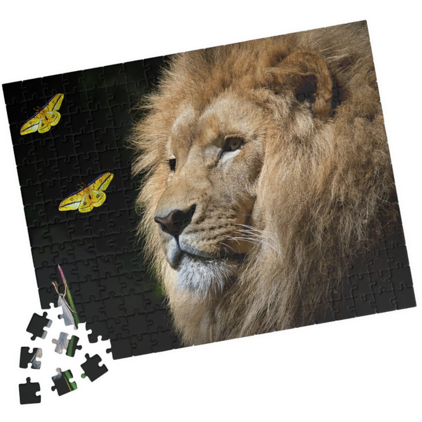 Unleash your adventurous spirit with the Lion & Butterfly Puzzle! Challenge yourself with 110 to 1014 pieces and discover the stunning combination of a majestic lion and delicate butterfly. As you put together this high-quality puzzle, experience the thrill of completing a daring mission.