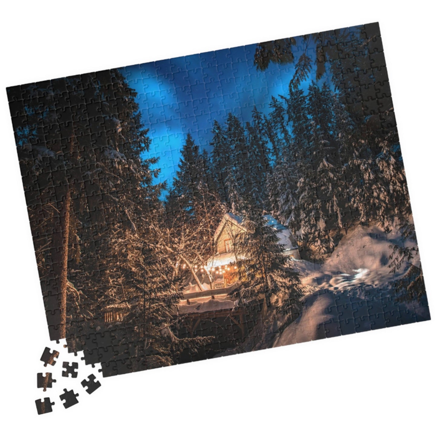 Experience the tranquility and beauty of nature with our Secluded Mountain Cabin Puzzle. With 110 to 1014 pieces, this puzzle offers a challenging and rewarding activity for puzzle enthusiasts. Piece by piece, reveal the serene mountain scenery and escape to your very own secluded cabin. Perfect for those seeking a peaceful escape from the busy world.